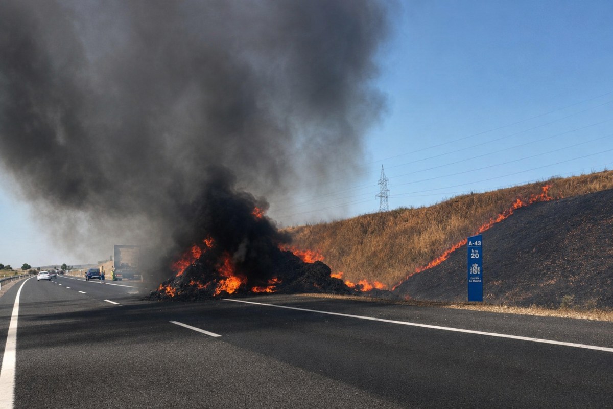 Imagen de la carga del camión ardiendo