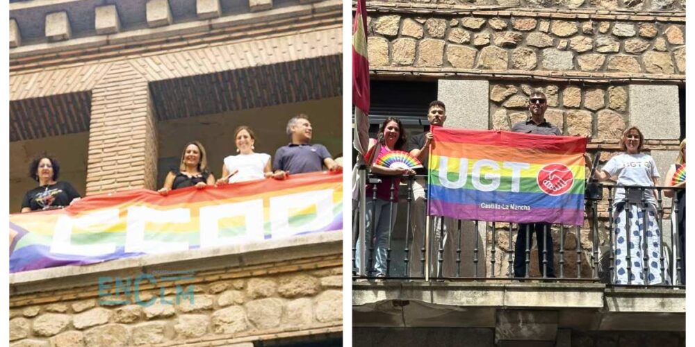 CCOO y UGT despliegan banderas LGTBIQ+ en sus sedes en Castilla-La Mancha