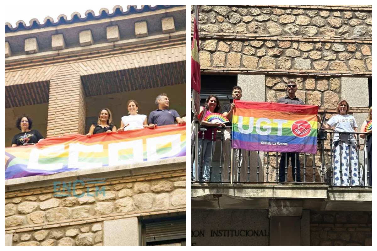 CCOO y UGT despliegan banderas LGTBIQ+ en sus sedes en Castilla-La Mancha