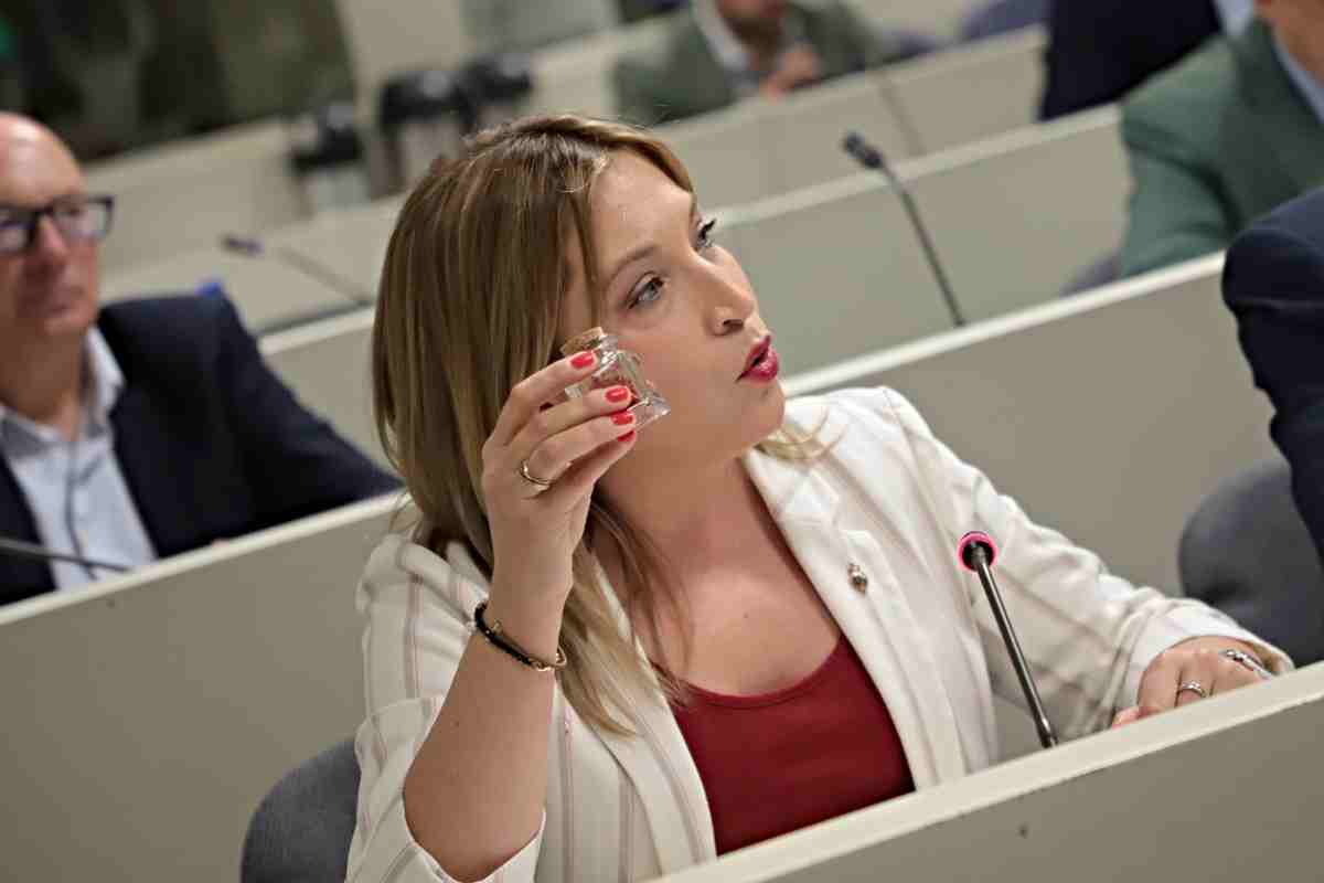 La senadora albaceteña del PSOE, Amparo Torres, defendiendo la moción del azafrán en el Congreso.