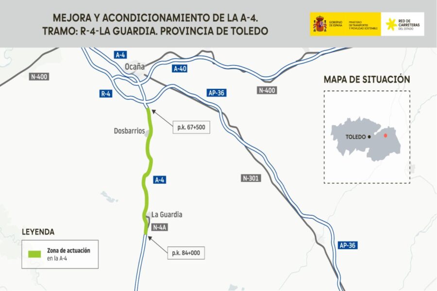 Transportes licita por 2,67 millones el proyecto para mejorar la A-4 entre Ocaña y La Guardia (Toledo)