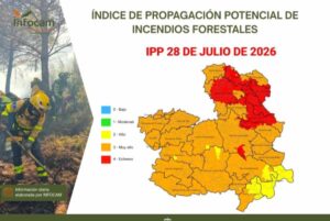 Índice de Propagación Potencial de Incendios de Castilla-La Mancha para este 28 de julio.