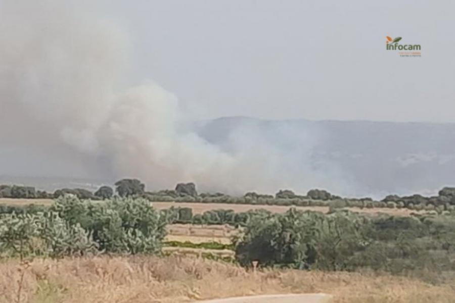 Medio centenar de efectivos intentan sofocar un incendio en Mazarambroz (Toledo), de nivel 1