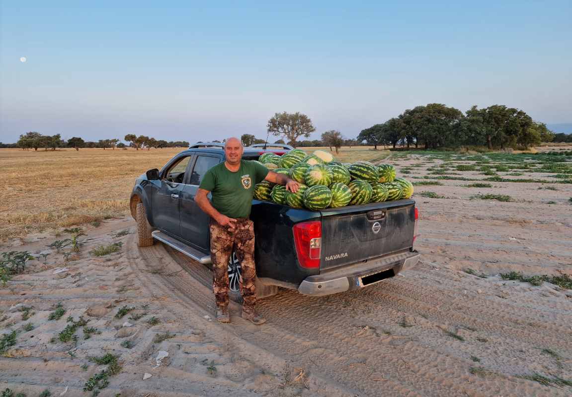 Abilio Sánchez (padre de Noelia) posa con sus sandías recién recolectadas.