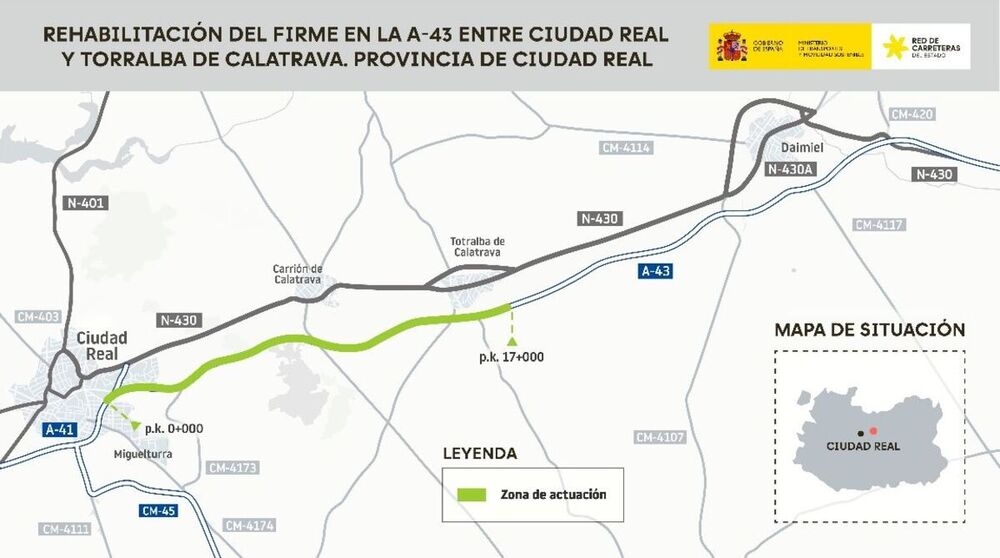 Proyecto de rehabilitación de la A-43 entre Ciudad Real y Torralba