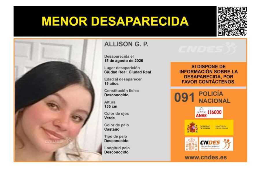 Buscan a Allison, una menor de 15 años desaparecida en Ciudad Real desde el sábado