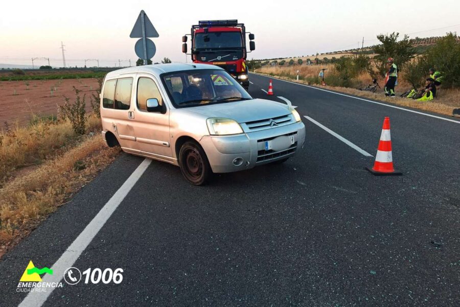 Tres heridos leves en un accidente de tráfico entre Valdepeñas y Santa Cruz de Mudela