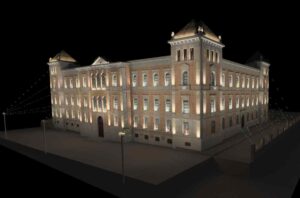 Simulación de la nueva iluminación artística de la Diputación.