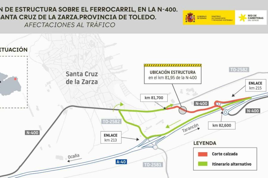 Las obras en la línea de tren Aranjuez-La Font a su paso por Santa Cruz de la Zarza cortan la N-400 desde el lunes