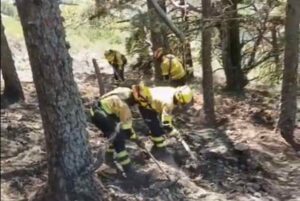 Bomberos del Plan Infocam trabajando en la zona del incendio de La Mierla.