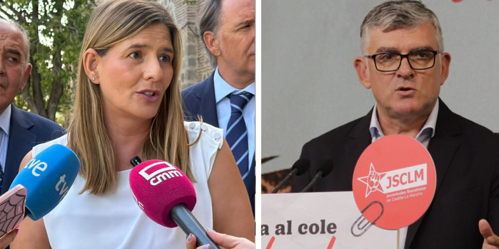 La secretaria general del PP en Castilla-La Mancha, Carolina Agudo y el presidente del grupo socialista en las Cortes regionales, Ángel Tomás Godoy 